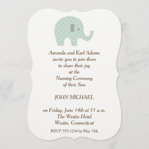 PolkaDot Elephant pojke namnger Ceremony Inbjudan
