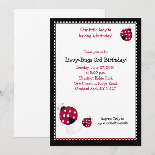 Polkadot Ladybug 5x7 födelsedagsinbjudan Inbjudningar