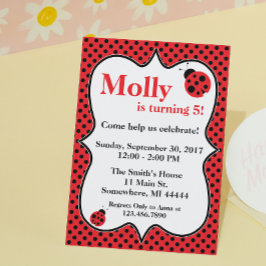 Polkadot Ladybug Födelsedagsfest inbjudan
