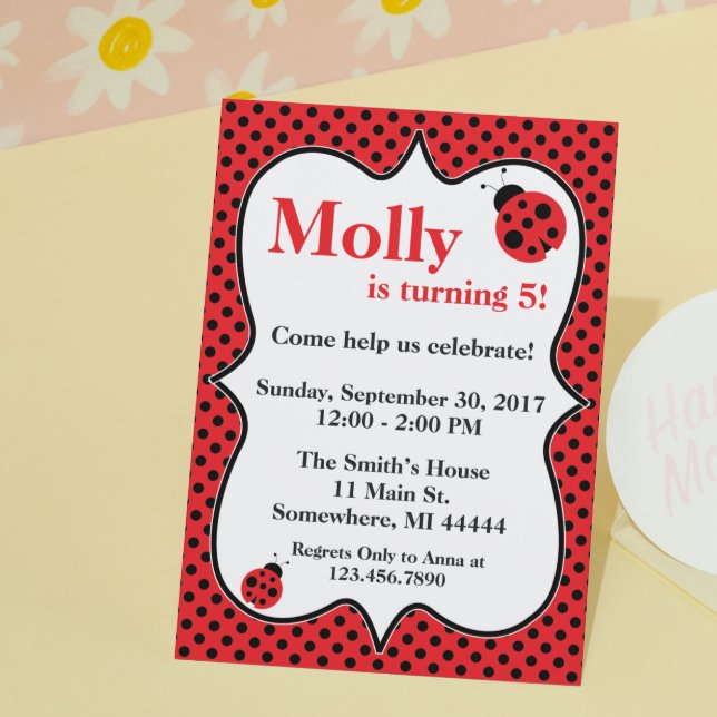 Polkadot Ladybug Födelsedagsfest inbjudan (Skapare uppladdad)