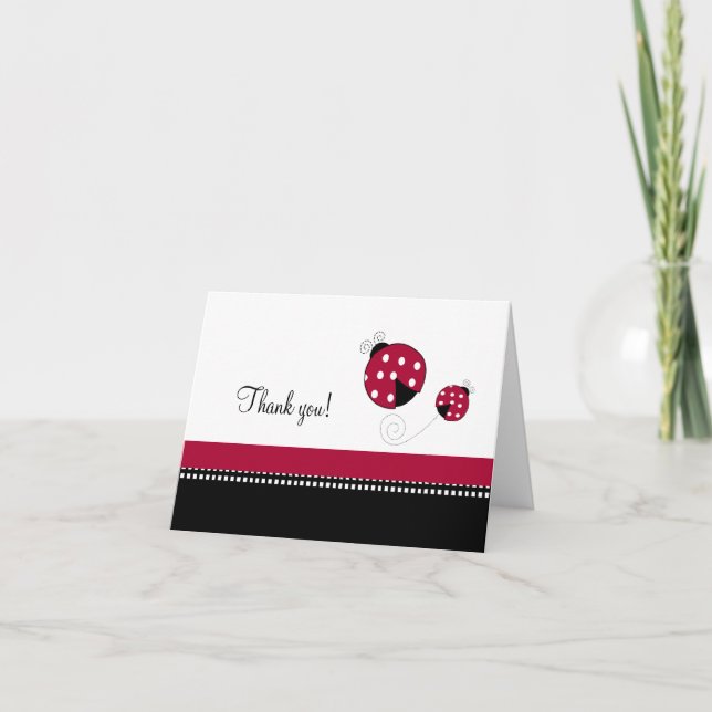 Polkadot Ladybug Foldat Tackkort (Framsida)