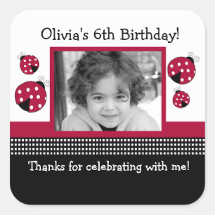 Polkadot Ladybug Red/Black SQUARE Favor Sticker Fyrkantigt Klistermärke