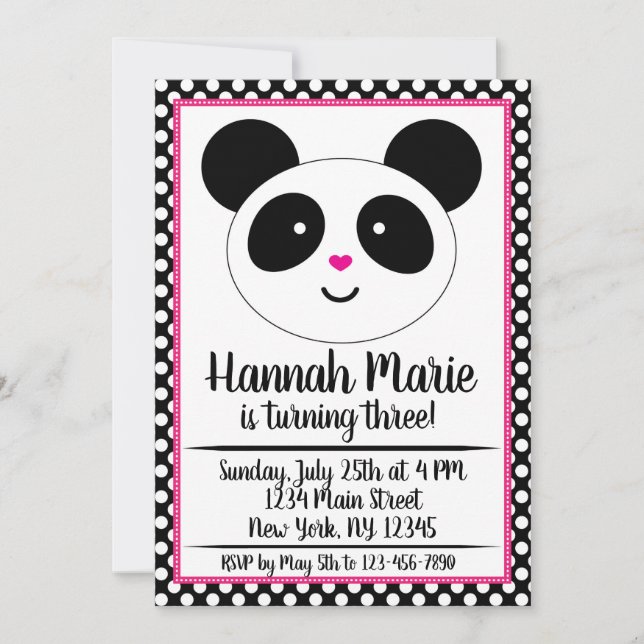 Polkadot Panda Party födelsedagsinbjudan Inbjudningar (Framsida)