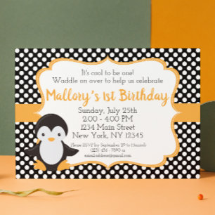Polkadot Penguin Birthday-inbjudan Inbjudningar