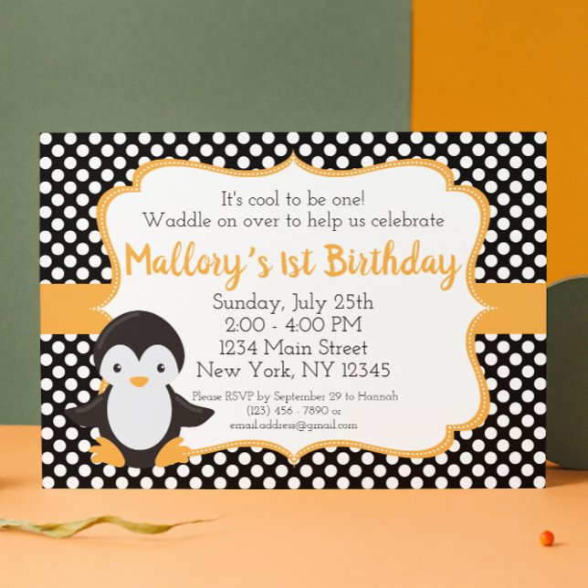 Polkadot Penguin Birthday-inbjudan Inbjudningar (Skapare uppladdad)