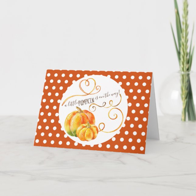 Polkadot Pumpkin Fall Orange Baby Announcement Kort (Framsida)