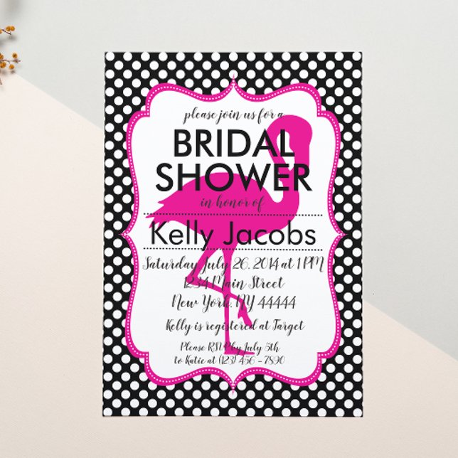 Polkadot Rosa Flamingo Baby Shower-inbjudan Inbjudningar (Skapare uppladdad)