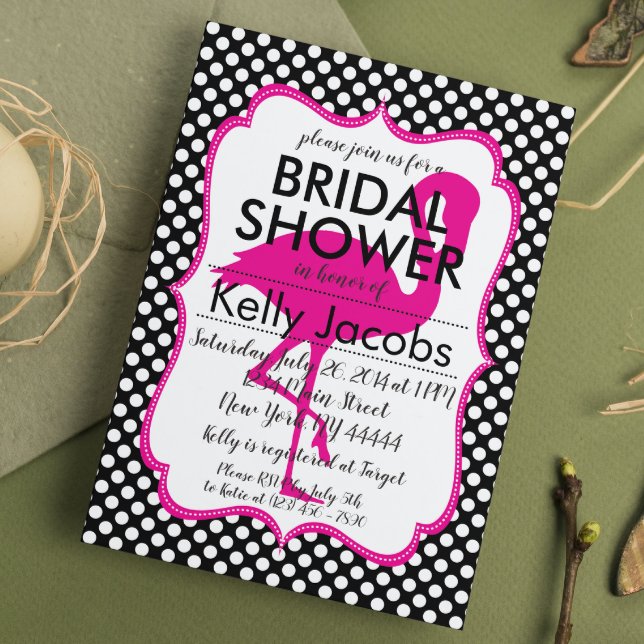 Polkadot Rosa Flamingo Inbjudningskort för möhippa (Skapare uppladdad)