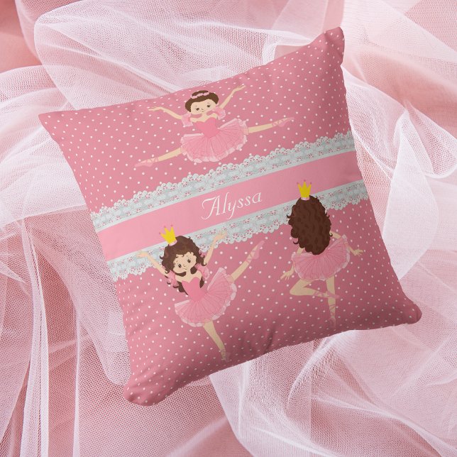 Polkadot Snöre Rosa Ballerina Mönster Kudde (Skapare uppladdad)