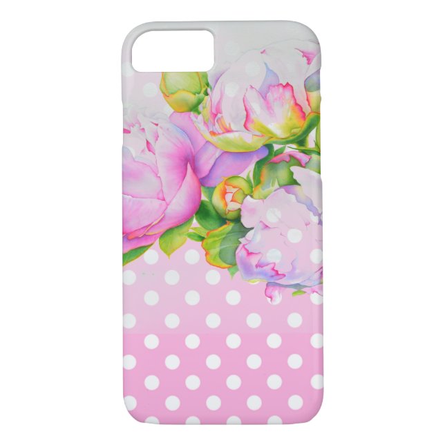Polkadoter i rosa av vit , blommigt av klassisk el Case-Mate iPhone skal (Baksida)