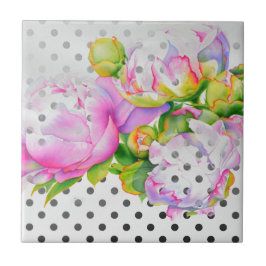 Polkadoter i rosa av vit , blommigt av klassisk el kakelplatta