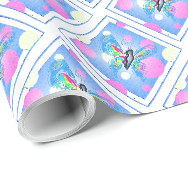 Polkadoter och fjärilar presentpapper (Rullad Hörn)