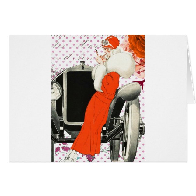 Polkadots flapper hälsningskort (Framsidan Horizontal)