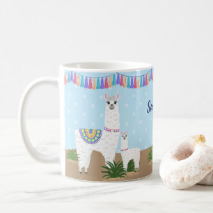Polkaen för mammallama- och babyLlamablått prick Kaffemugg