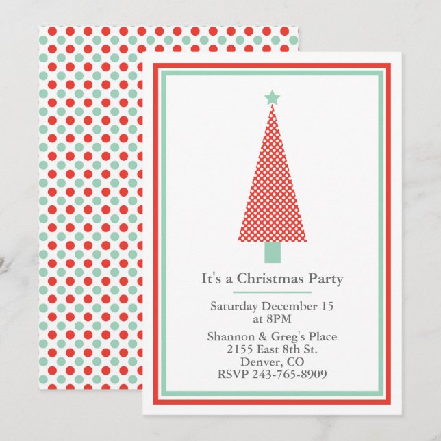Polkaen pricker julgranjulfestinbjudan inbjudningar (Fram/baksida)
