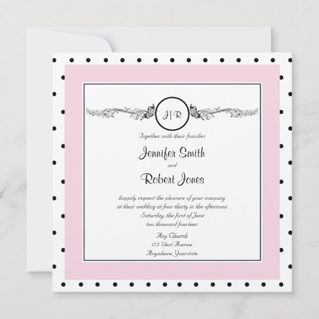 Polkaen pricker Posh bröllopinbjudan för fjäril Inbjudningar (Framsida)