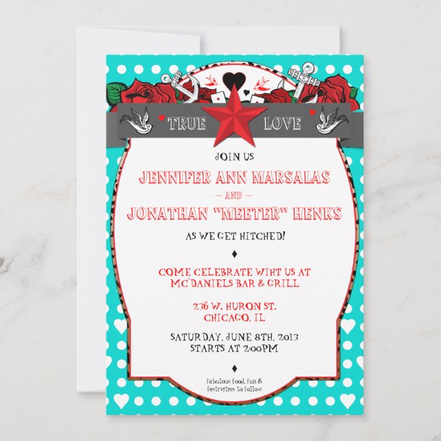 Polkaen pricker Rockabilly bröllopinbjudan för Inbjudningar (Framsida)