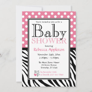 Polkaen pricker rosa- & zebra tryckbaby shower inbjudningar