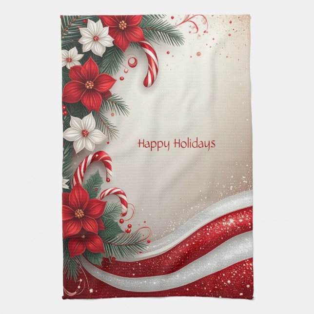 Polkagrisar för julBlommigt Helgdag Kitchen Towel Kökshandduk (Vertikal)