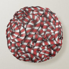 Polkagrisar för trådbunden röd stripe-Abstrakt Rund Kudde