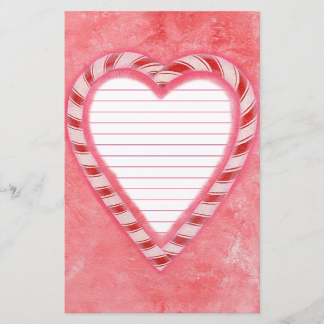 Polkagrisar Heart Red Rosa White Lining Stationery Brevpapper (Framsida)