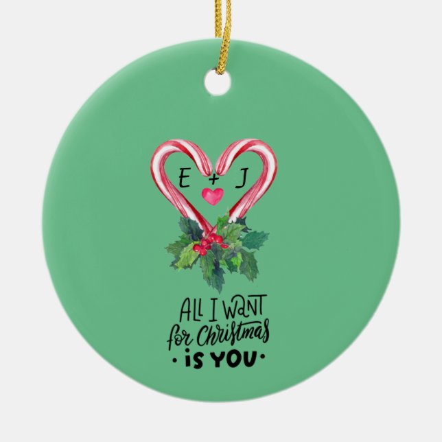 Polkagrisar,Holly Berry,Kärlek,Monogram Julgransprydnad Keramik (Framsidan)