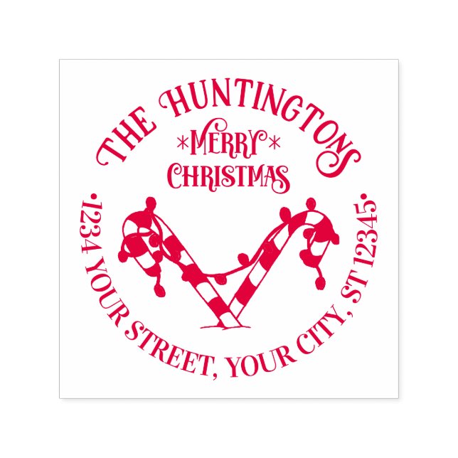 Polkagrisar Julafton Ljus Familj Namn Ret Adress Självfärgande Stämpel (Design)