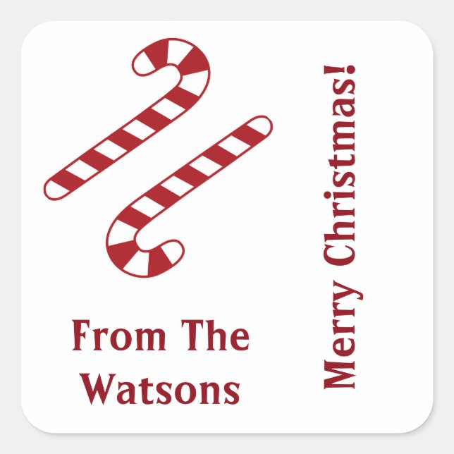 Polkagrisar - Julstift Fyrkantigt Klistermärke (Framsida)