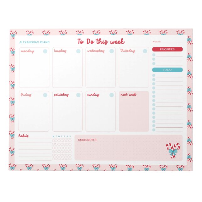 Polkagrisar och rader varje vecka för att göra lis anteckningsblock (Framsida)