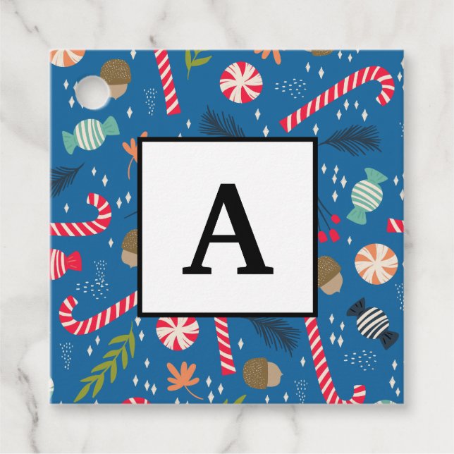 Polkagrisar och skrotat julgodis gåvor etiketter (Framsida)