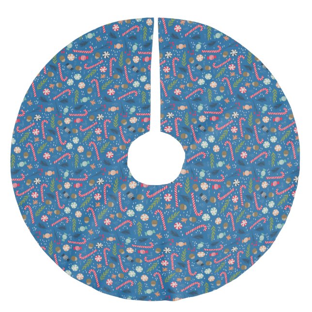 Polkagrisar och skrotat julgodis julgransmatta borstad polyester (Framsidan)