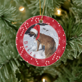 Polkagrisar och Snöflingor Hund-fotoorange Julgransprydnad Keramik