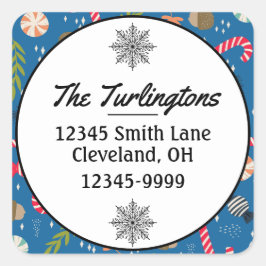 Polkagrisar och Wrapped Julafton Candy Returadress Fyrkantigt Klistermärke