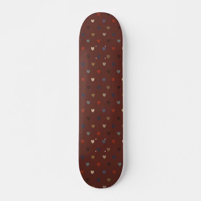 Polkahjärtan på kilimbrunt mini skateboard bräda 18,5 cm (Framsida)