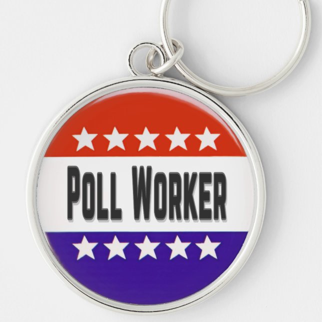 Poll Worker Rund Silverfärgad Nyckelring (Framsidan)
