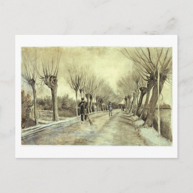 Pollard Willows, Man med Broom, Van Gogh Fine Art Vykort (Framsida)