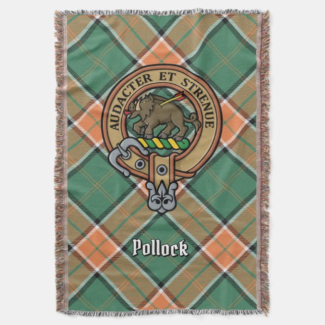 Pollockklanens vapen över tartan filt (Framsidan Vertikal)