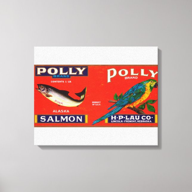 Polly Brand Salmon Label-Alaska Canvastryck (Framsida)
