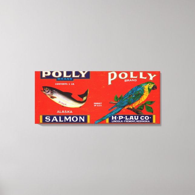 Polly Brand Salmon Label-Alaska Canvastryck (Framsida)