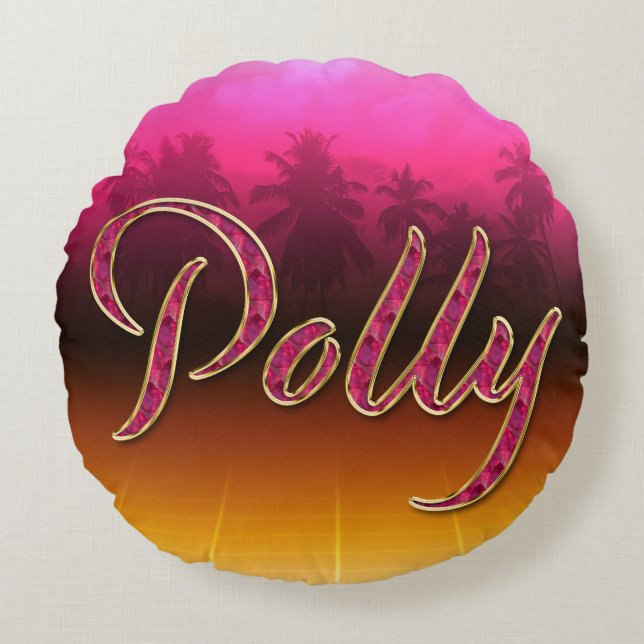 Polly Vorname Name golden pink Kissen Rund Kudde (Framsidan)