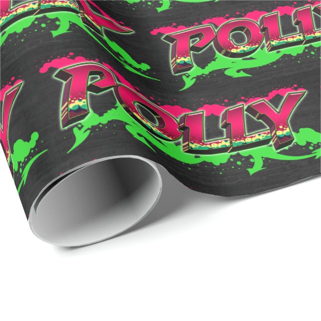Polly Vorname Name Graffiti red green Presentpapper (Rullad Hörn)