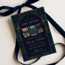 Polo Baby Shower-inbjudan, Preppy Teddybjörn Bab