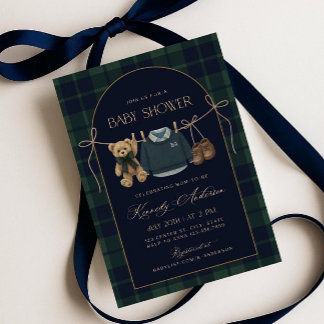 Polo Baby Shower Invitation, Preppy Teddy Bear Bab Inbjudningar