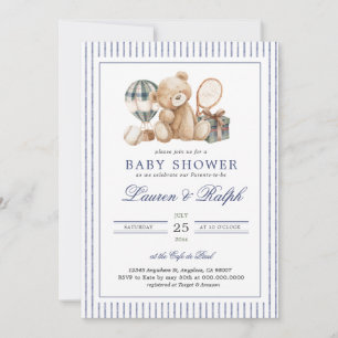 Polo Bear Baby Shower Preppy Pojke Rutig Baby Show Inbjudningar