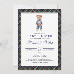 Polo Bear Pojke Klassisk Förberedd Babyfirande Inbjudningar