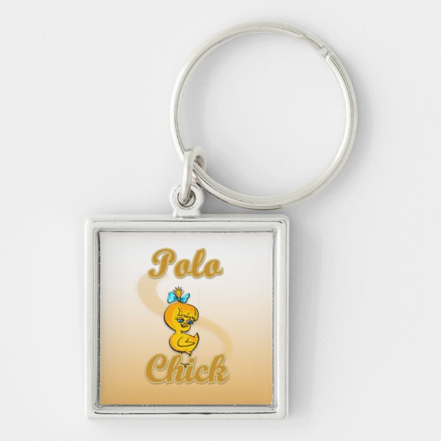 Polo-Chick Fyrkantig Silverfärgad Nyckelring (Framsidan)