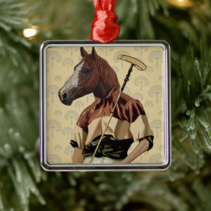 Polo Horse Porträtt Julgransprydnad Metall
