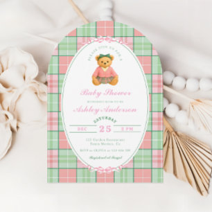 Polo Nalle Rosa Baby Shower Inbjudningar