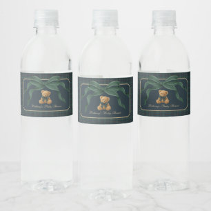 Polo Plaid Teddybjörn Grön Båge Baby Shower Favors Vattenflaskor Etikett