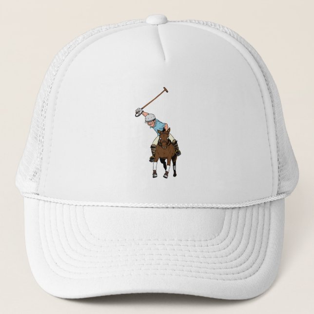 Polo Player Rides Horse Swings Mallet Truckerkeps (Framsida)